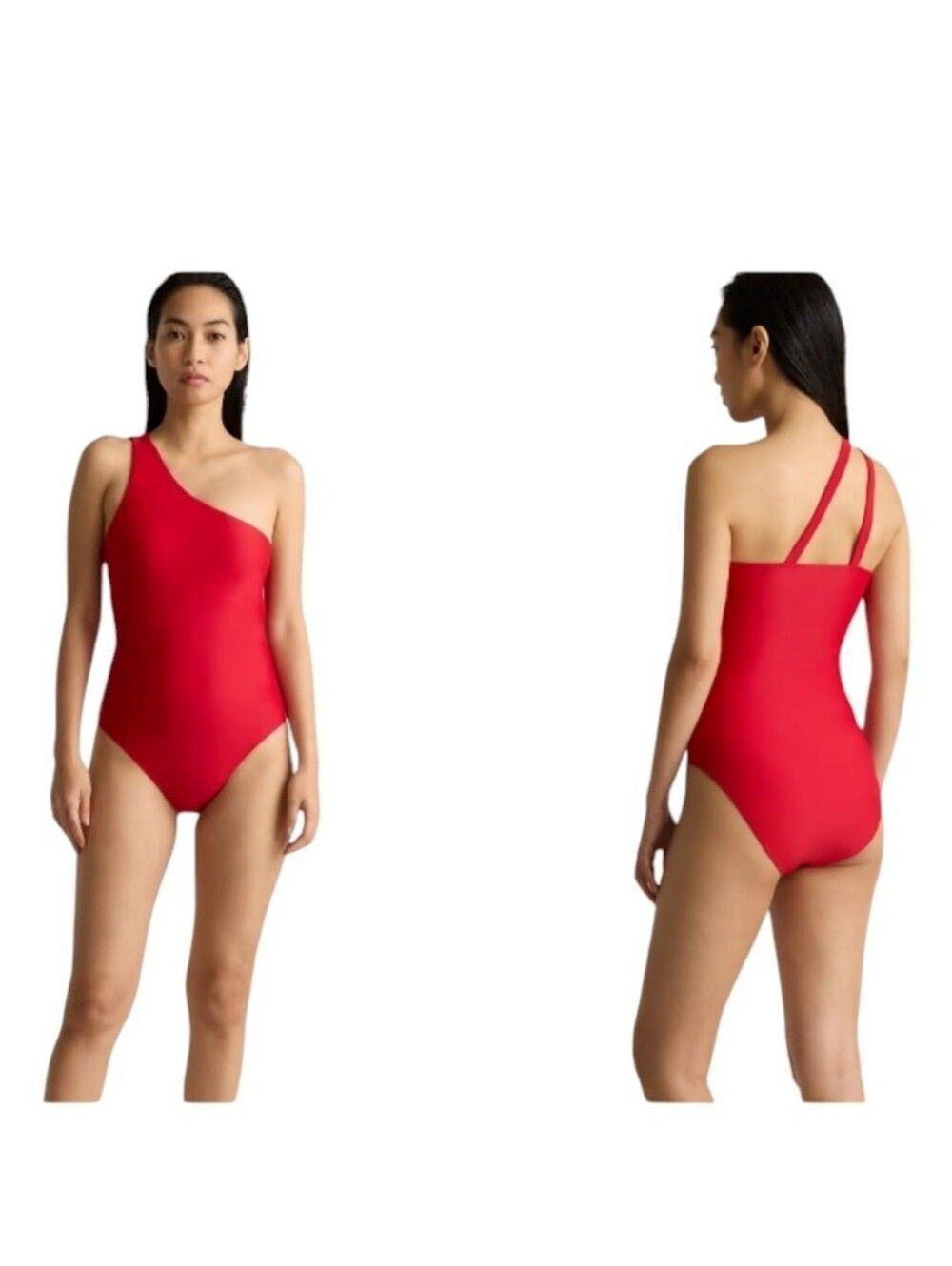 NWT Quince Italian One Shoulder One-Piece Swimsuit Cherry Red Size M